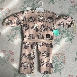 Disney Girls Taupe Minnie Mouse Quilted Pajama Set
